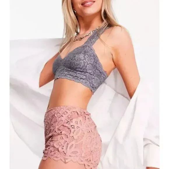 Intimately Free People XS New Adella Lace Pull On Shorts Festival Pink High Rise - Picture 2 of 11
